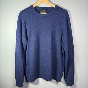 TAHARI Men's PURE LUXE 100% Cashmere Crew Neck Pullover Sweater Blue Size Large